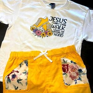 Faith based girls outfit shorts and tee